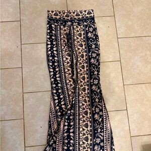 Teeki Navy and Peach Patterned bell bottoms